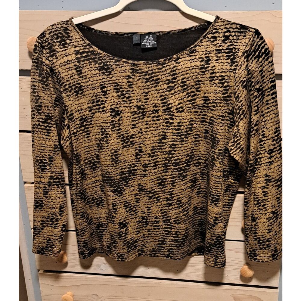 LR Snakeskin Print Long Sleeve Cropped Top – Medium – Silk/Cotton Blend